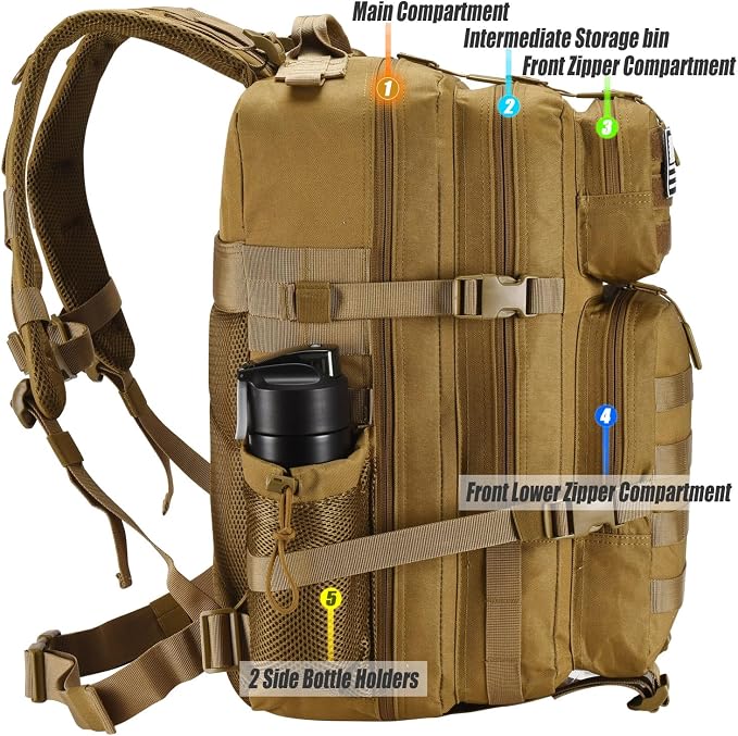 45L Tactical Backpack for Men Women, Military Assault Pack - Image 5