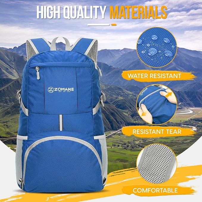 ZOMAKE Lightweight Packable Backpack 35L, Light Foldable Backpacks Water - Image 4