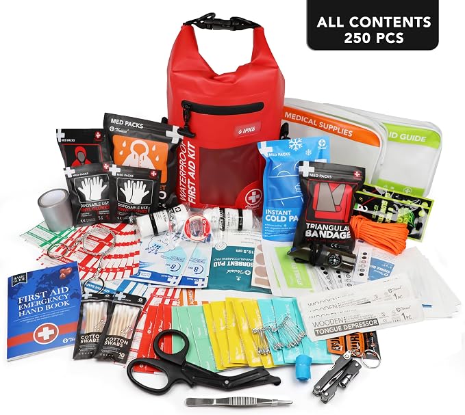 250 PCS Waterproof First Aid Kit, Roll Top Reflective Boat Dry Bag Bug Out Bags - Image 5