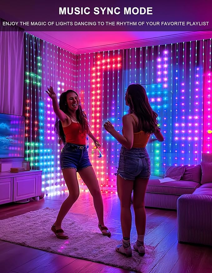 Dazzle Bright Smart Curtain Lights, 400LED 6.6FT x 6.6FT Color Changing - Image 5