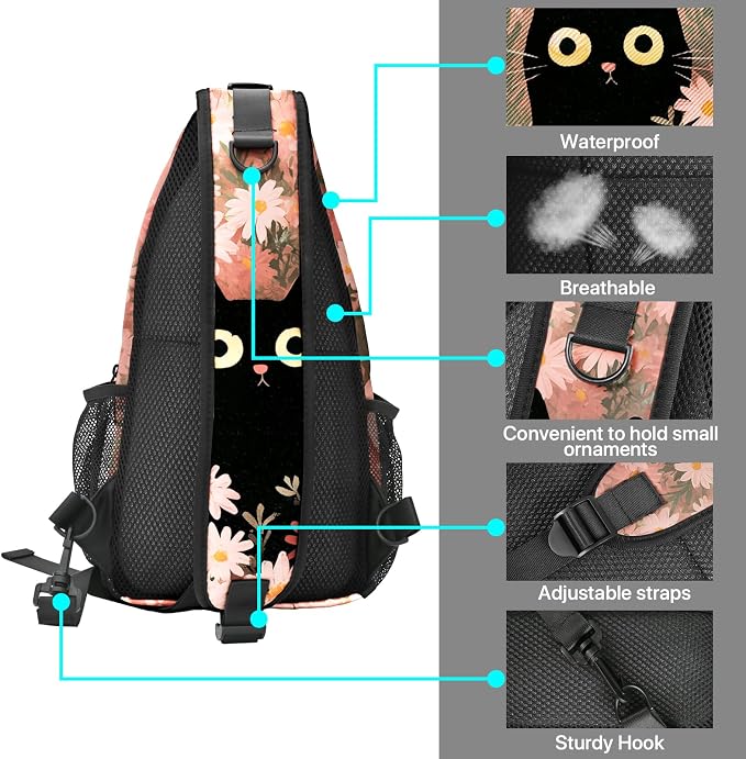 FyLybois Cat Sling Bag for Women Lightweight Crossbody Backpack Casual Daypack - Image 4