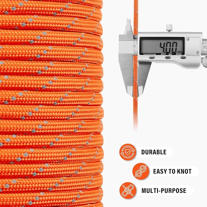 Reflective Paracord Rope 750 lb - 200ft 5/32" Parachute Cord 4MM 12-Strand para - Image 6