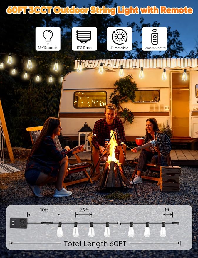 Brightever 60FT Outdoor String Lights - Image 5