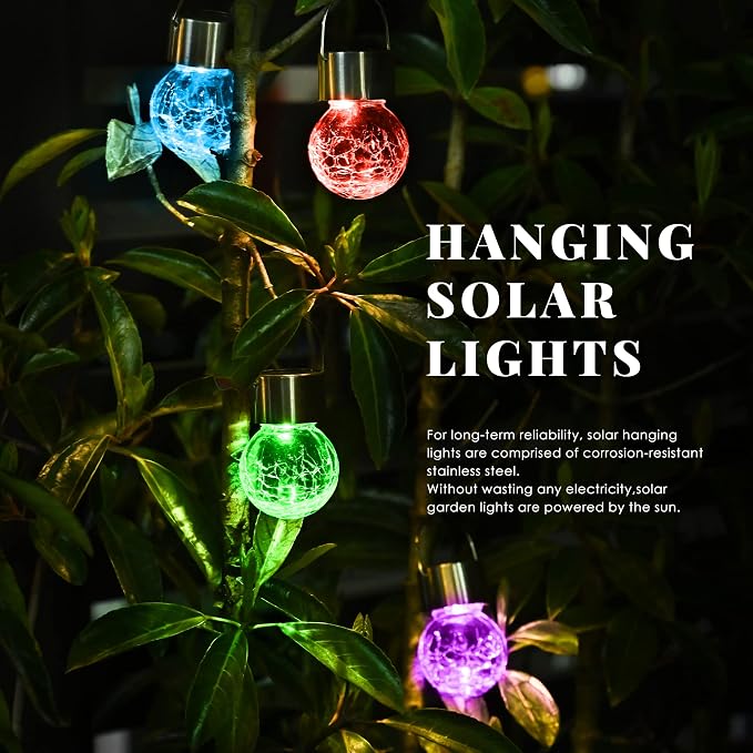 Solpex Hanging Solar Lights Outdoor, 8 Pack Decorative Cracked Glass Ball Light - Image 8