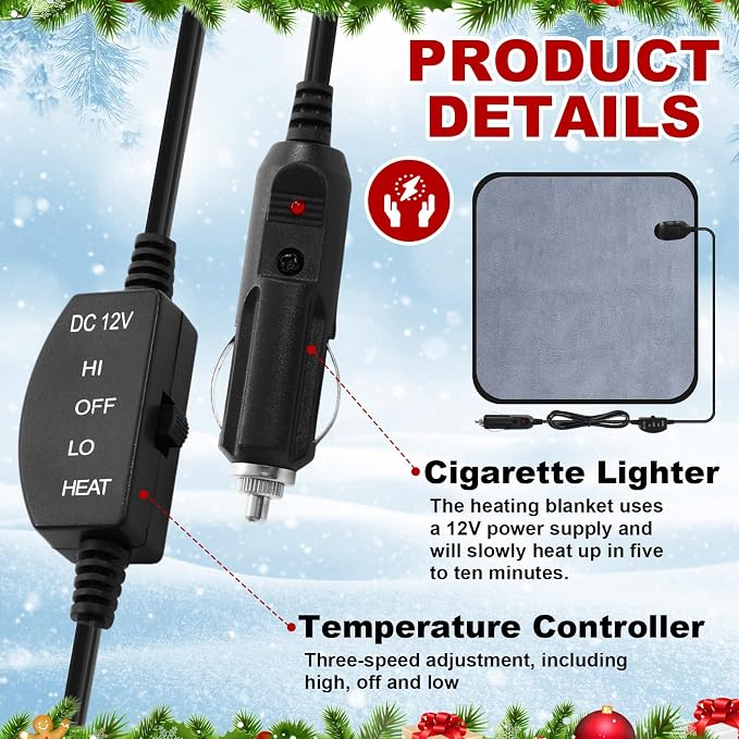 Tuanse 16 x 16 Inches Car Electric Blanket 12 Volt Heated Car Blanket - Image 4