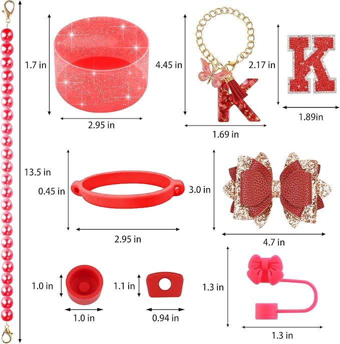 9PCS Red for Stanley Cup Accessories Set Bling Initials Bow Charms for Stanley - Image 3