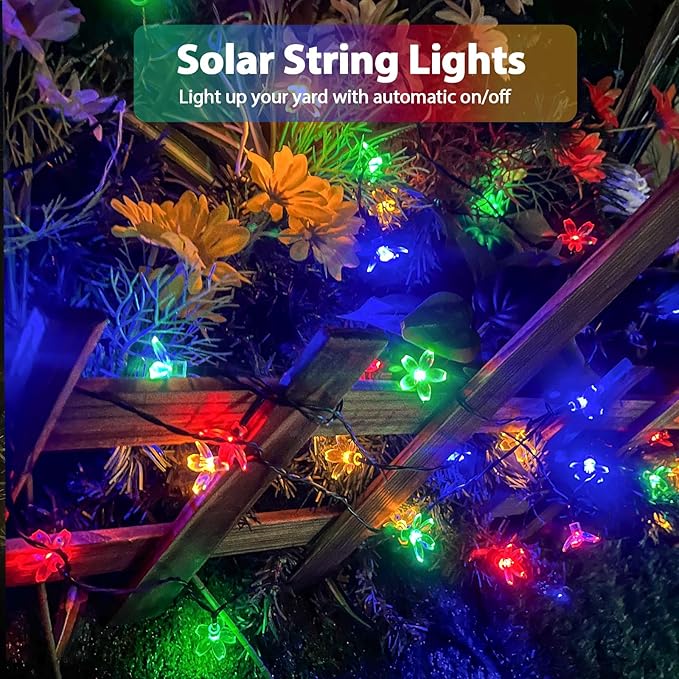 OZS 2PK 80LED 50FT Flower Solar String Lights Outdoor Waterproof, Cherry - Image 3