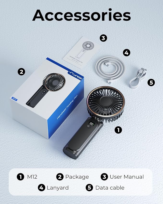 TUNISE Portable Handheld Fan, Portable Fan Rechargeable, 180° Adjustable - Image 8