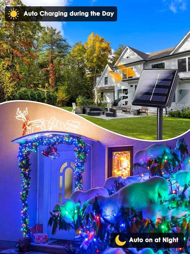 2 Pack 200 LED Solar Christmas Lights Outdoor, Solar String Lights - Image 2