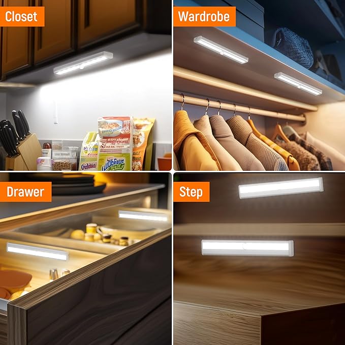 Molrebe Motion Sensor LED Lights, 6 Pack Battery Operated 10 LED Motion Closet - Image 6