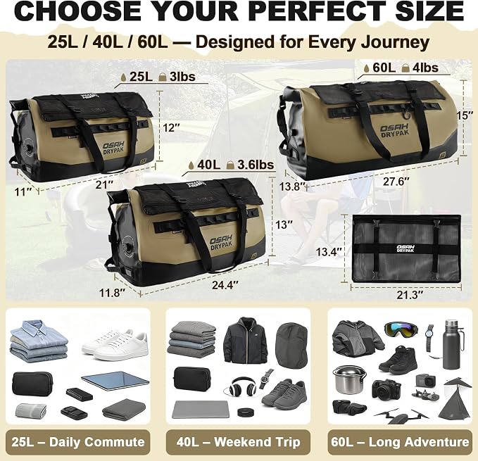 OSAH DRYPAK Waterproof Duffel Bag 25L/40L/60L – Heavy-Duty Motorcycle Tail Bag - Image 2