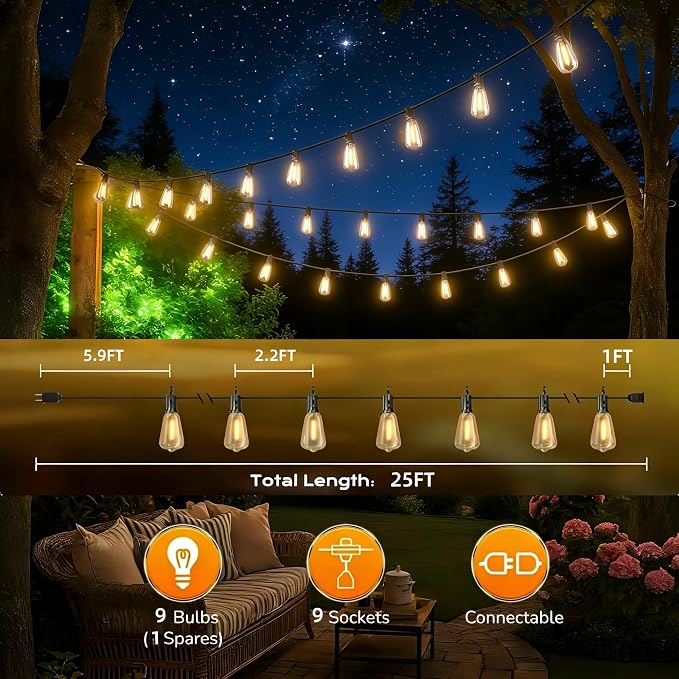 25FT Outdoor String Lights, Waterproof Patio Lights - Image 4
