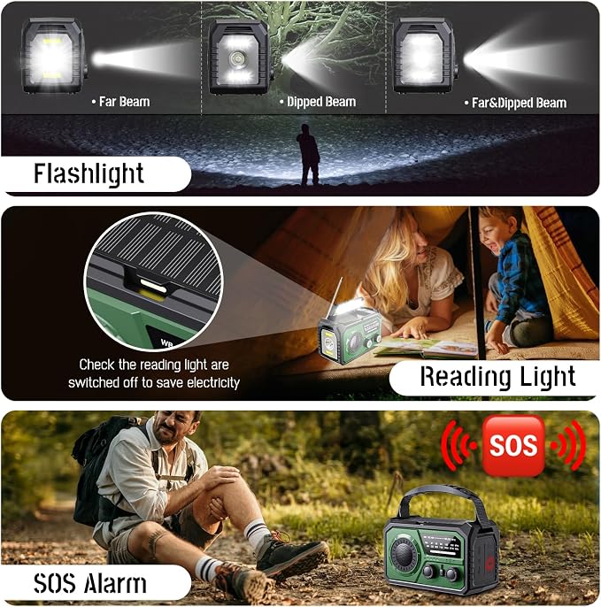 59200mWh Emergency Radio - 16000mAh Portable Solar Hand Crank NOAA/AM/FM - Image 6