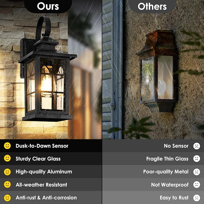2-Pack Dusk to Dawn Outdoor Wall Light Fixtures, Aluminum Exterior Lighting - Image 4