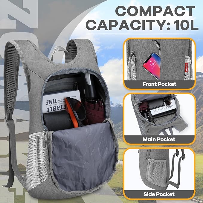 ZOMAKE 10L Ultra Lightweight Packable Backpack, Small Daypack Light Foldable - Image 3