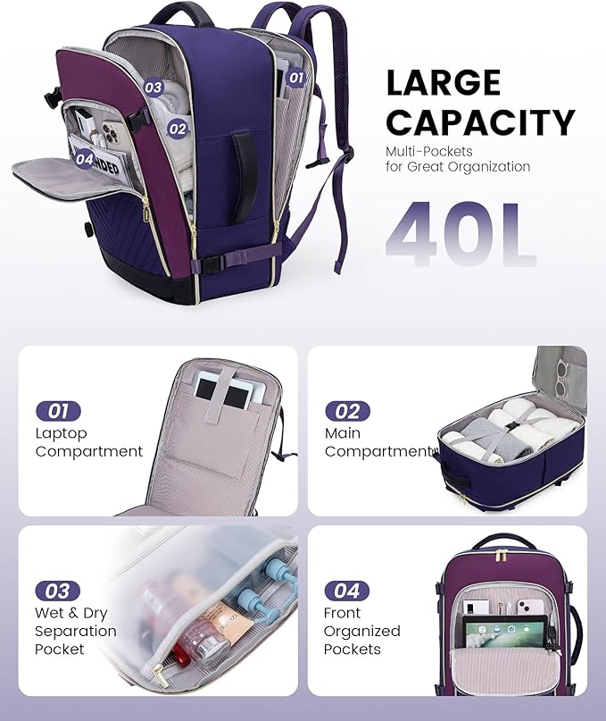 LOVEVOOK Large Travel Backpack for Women, TSA Carry on Backpack for Airplanes - Image 3