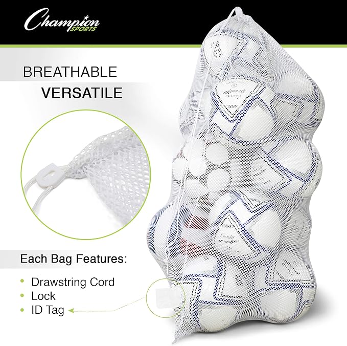 Champion Sports Mesh Equipment Bag – Heavy-Duty Nylon Drawstring Bag - Image 3