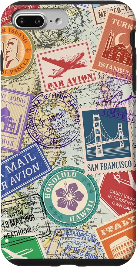 World Map Travel Passport Stamps Postage Stamp Case by Unknown