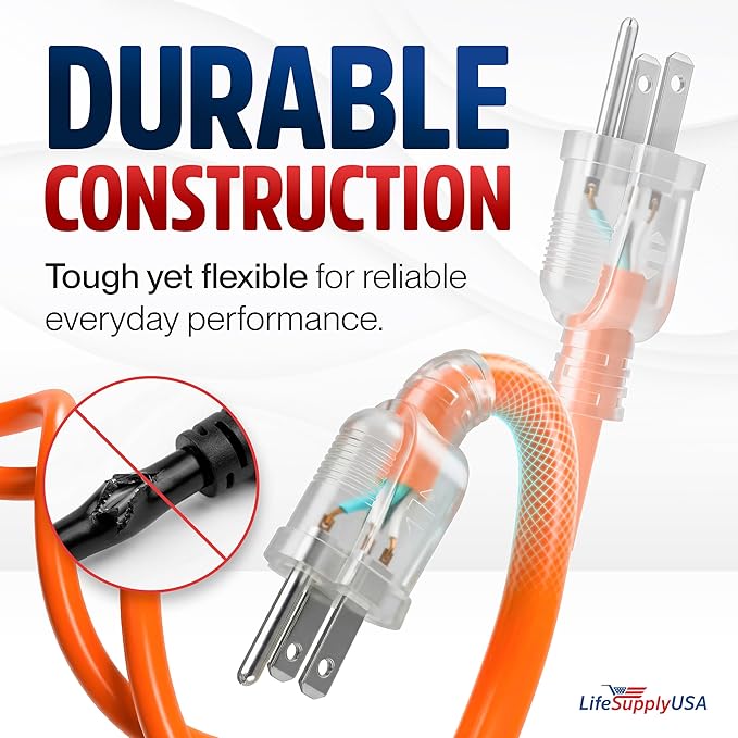 6ft Outdoor/Indoor Extension Cord 12/3 Gauge Extra Heavy Duty 3 Prong SJTW - Image 3