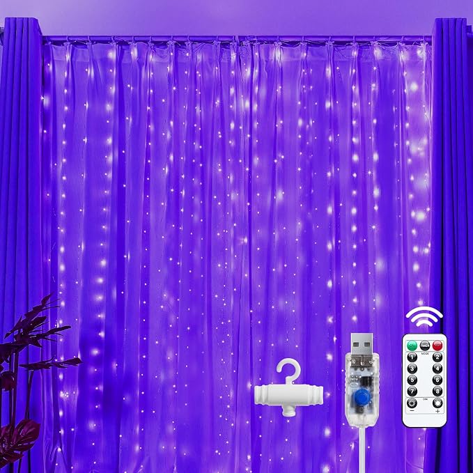 Brightown 300 LED Purple Fairy Curtain Lights, 9.8ft x 9.8ft String Lights by Brightown