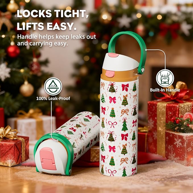 POWCAN 24 oz Christmas Stainless Steel Water Bottle: 2-in-1 Push-Button Spout & - Image 5