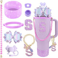 9PCS Purple for Stanley Cup Accessories Set Bling Initials Bow Charms for by Unknown