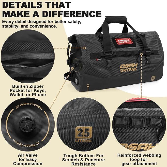 OSAH DRYPAK Waterproof Duffel Bag 25L/40L/60L – Heavy-Duty Motorcycle Tail Bag - Image 4