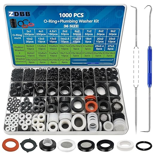 ZDBB 1000 Pcs 18 Size O Ring Kit+18 Size Rubber Washers Assortment Kit by ZDBB