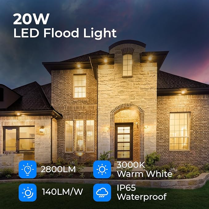 CINOTON 20W LED Flood Lights Outdoor, IP65 Waterproof Exterior Security Wall - Image 2