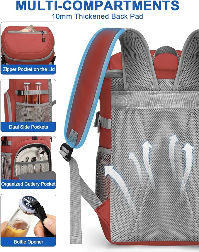Pritent Cooler Backpack for Men Women Insulated Waterproof Backpack Cooler Leak - Image 6