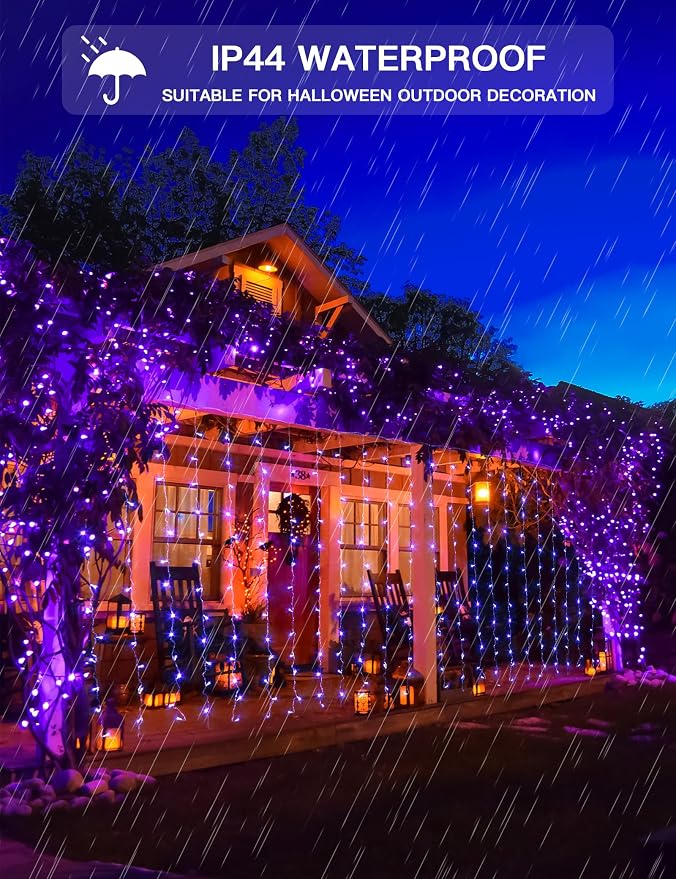 suddus Purple Curtain Lights for Halloween, 200 LED Hanging String Lights - Image 5