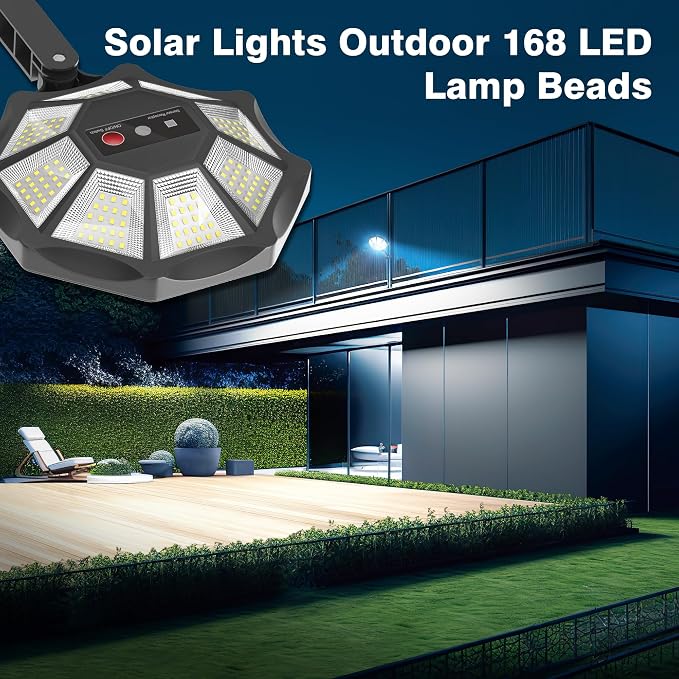 OKPRO Solar Lights Outdoor, 168LED 6500K Flood Light Dusk to Dawn, 8 Sides - Image 3
