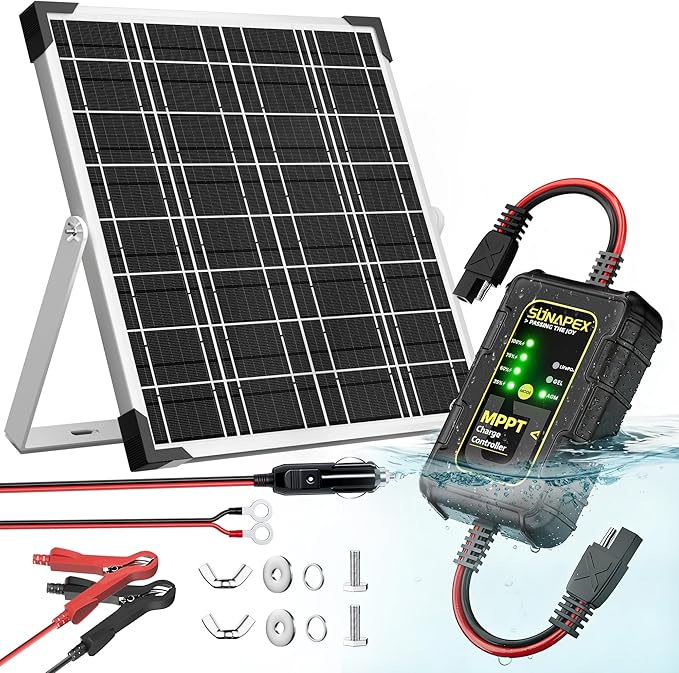 SUNAPEX 12V Solar Battery Charger: 25W Waterproof Solar Panel Kit- Aluminum by SUNAPEX-PASSINGTHEJOY