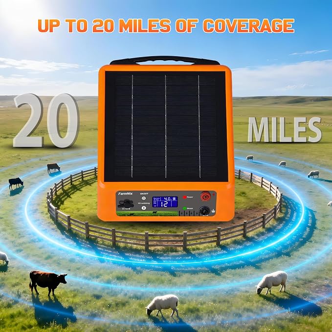 20 Miles Solar Powered Electric Fence, 6-12KV Adjustable Output Solar Charger - Image 2