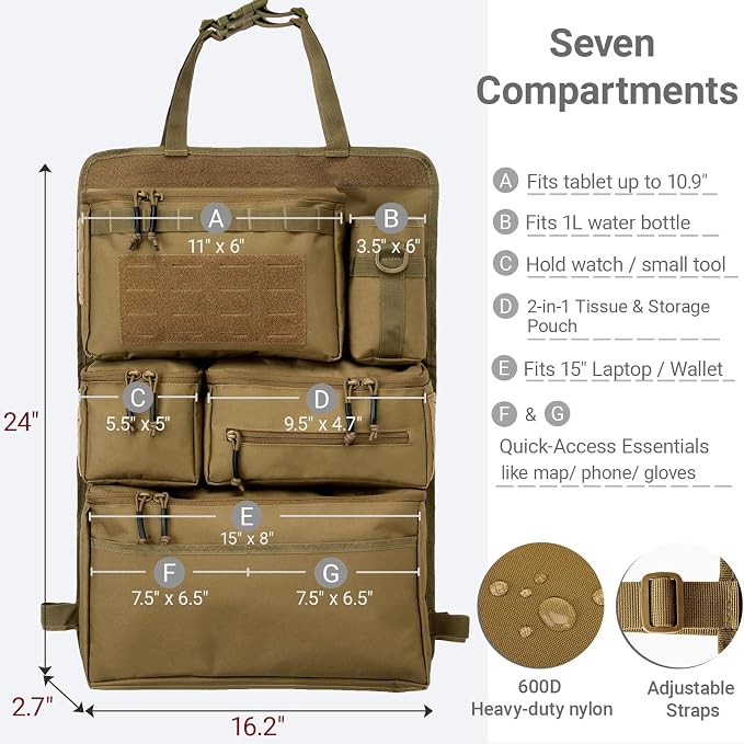 Tactical Seat Back Organizer Heavy Duty MOLLE Panel Organizer - Image 5