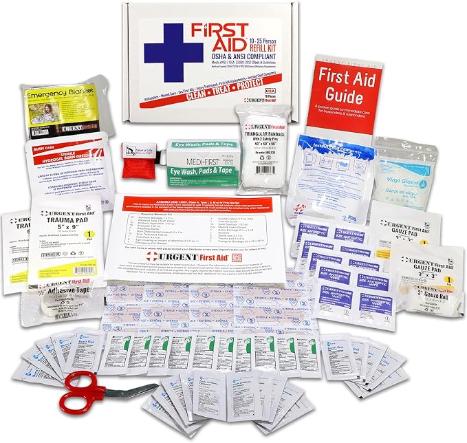 OSHA & ANSI First Aid Kit Refill/Upgrade, 25 Person, 78 Pieces, ANSI 2021 Class by UrgentFirstAid