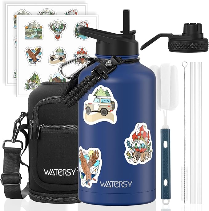 64oz Insulated Water Bottle, BPA Free&Leak Proof, Half Gallon Stainless Steel by Watersy