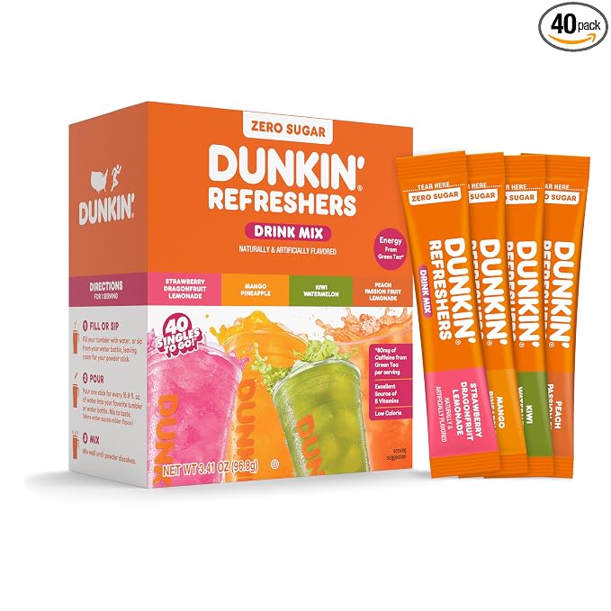 Dunkin’ Refreshers Singles To Go! Powdered Drink Mix, 40 Ct Variety Pack by SINGLESTOGO