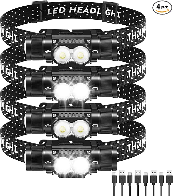 Headlamp Rechargeable 4 Pack, 1200 Lumen LED Head Lamp by Northlet