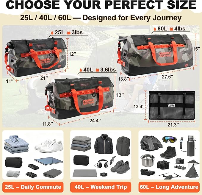 OSAH DRYPAK Waterproof Duffel Bag 25L/40L/60L – Heavy-Duty Motorcycle Tail Bag - Image 2