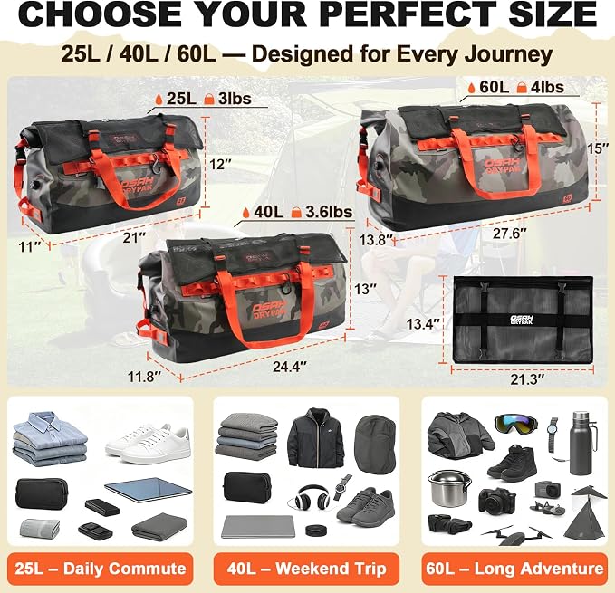 OSAH DRYPAK Waterproof Duffel Bag 25L/40L/60L – Heavy-Duty Motorcycle Tail Bag - Image 2