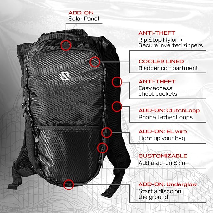 RAVERUNNER® Anti-Theft Hydration Backpack | Festival Approved Rave Backpack - Image 6