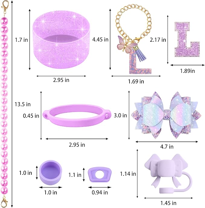 9PCS Purple for Stanley Cup Accessories Set Bling Initials Bow Charms for - Image 3