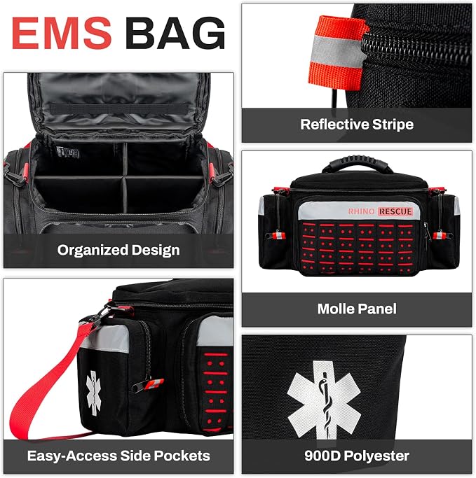 RHINO RESCUE First Responder First Aid Kit Fully-Stocked EMT Bag, Professional - Image 6