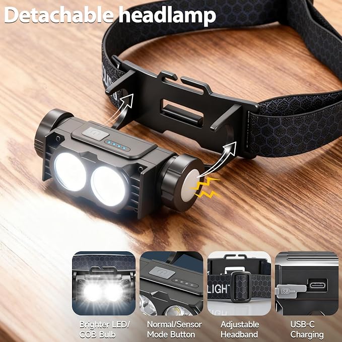 Bud K 6pack Headlamp Rechargeable, 5000L Super Bright Light LED Rechargeable - Image 3