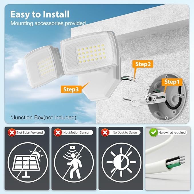 Onforu 3200LM Flood Lights Outdoor, 32W 6500K LED Security Light Switch - Image 2