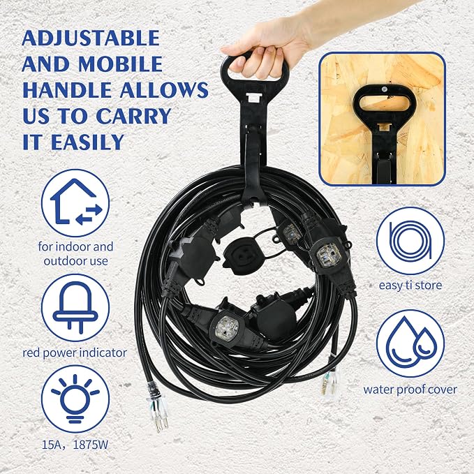 50FT 16 Gauge Outdoor Extension Cord, 7 Spaced Outlet Cable.Multi Outdoor - Image 5
