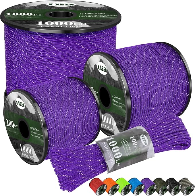 X XBEN Paracord Reflective 1000lb, 50/100/200/500/1000ft 4mm, 13 Strand by XXBEN
