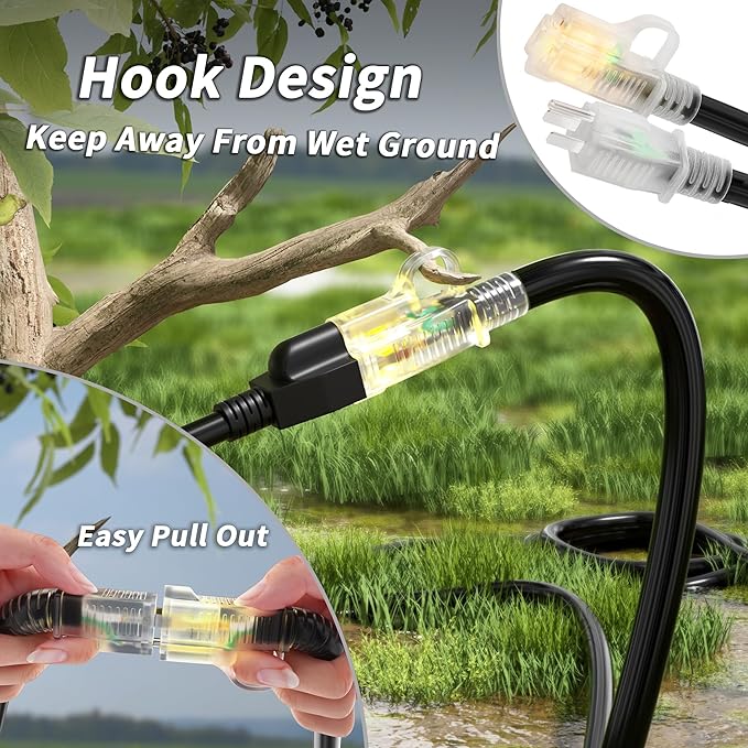 PlugSaf 14/3 Gauge Black Outdoor Extension Cord 25 ft Waterproof - Image 3