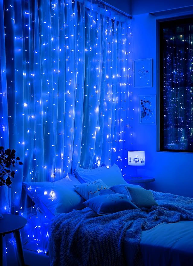 Brightown 300 LED Blue Fairy Curtain Lights, 9.8ft x 9.8ft String Lights - Image 4
